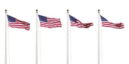 An image of four flags of the USA isolated on white sky background