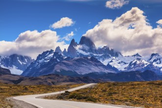 The highway crosses Patagonia and leads to majestic mountains of Fitzroy. The road through desert