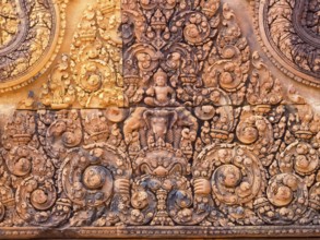 A wall of the 'Citadel of the Women' covered with beautifully carved ornamentation, Banteay Srei,
