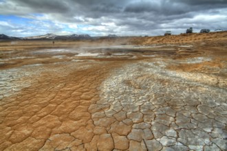 Life-hostile volcanic and geothermal landscape of Namaskard, Iceland, Europe
