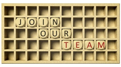 3d rendering of a wooden grid with cubes and the message join our team