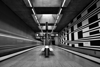 MUNICH, GERMANY, JANURAY 01, 2023, Iconic walls of subway station Oberwiesenfeld in Munich,