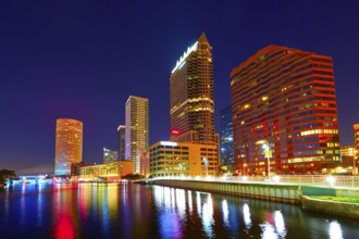 Florida Tampa skyline at sunset from Hillsborough river in US