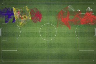 Andorra vs Oman Soccer Match, national colors, national flags, soccer field, football game,
