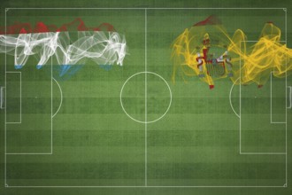 Luxembourg vs Spain Soccer Match, national colors, national flags, soccer field, football game,