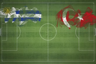 Uruguay vs Turkey Soccer Match, national colors, national flags, soccer field, football game,