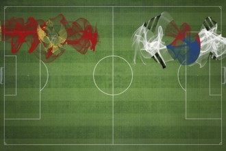 Montenegro vs South Korea Soccer Match, national colors, national flags, soccer field, football