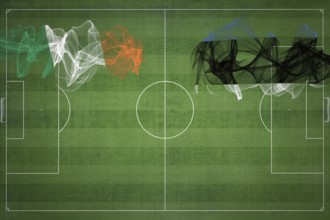 Ireland vs Estonia Soccer Match, national colors, national flags, soccer field, football game,