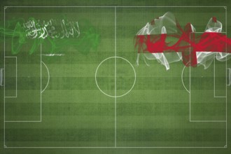 Saudi Arabia vs Georgia Soccer Match, national colors, national flags, soccer field, football game,