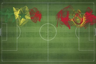 Senegal vs Kyrgyzstan Soccer Match, national colors, national flags, soccer field, football game,