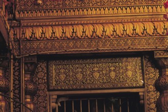 Gold plate embossed golden temple, amritsar, punjab, india, asia