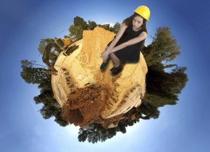 A Female Construction Worker on a job site wearing a hard hat