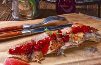 Fried duck breast with cranberries