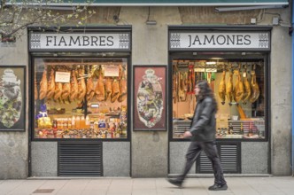La Leonesa, bar with cured ham, Calle de Santa Isabel, Madrid, Spain, Europe