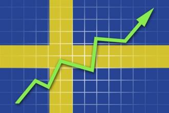 The Swedish flag and arrow graph going up