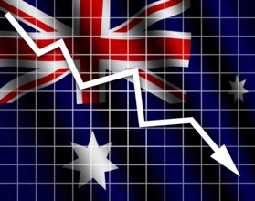 The Australian flag and arrow graph going down
