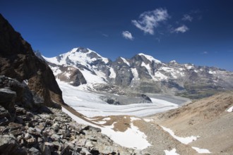 View from the Diavolezza to the mountains and glaciers, Switzerland, Europe