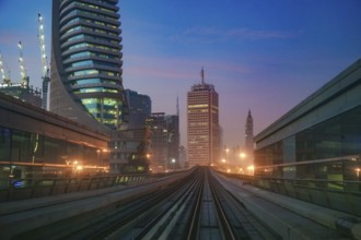 Dubai sunrise landscape (from the United Arab Emirates Dubai Metro). Shooting Location: Dubai