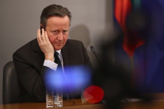 Sofia, Bulgaria - 14 February 2024: British Foreign Secretary David Cameron attends a press