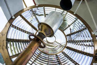 An inside view of the light of a lighthouse