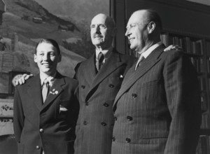 Norwegian royalty. Crown prince Harald with his father Olav V with king Haakon in the middle on may