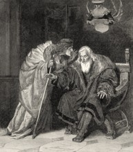 The personification of Care with blind Faust, Act V, Faust II, Johann Wolfgang von Goethe