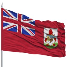 Bermuda Flag on Flagpole, Flying in the Wind, Isolated on White Background
