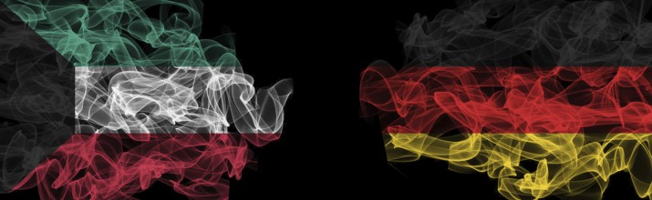 Flags of Kuwait and Germany on Black background, Kuwait vs Germany Smoke Flags