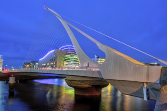 The Samuel Beckett Bridge in Dublin, Ireland, at dusk, Europe