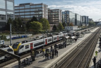 Etterbeek, Brussels Capital Region, Belgium, 10 15 2019 Students and commuters waiting at the
