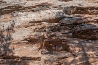 Climber on the Geierstein rock, Geierstein, Palatinate Forest, Bruchweiler-Bärenbach,