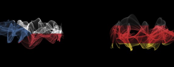 Flags of Czech and Germany on Black background, Czech vs Germany Smoke Flags