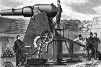 The Moncrieff Seven Ton Gun Carriage on engraving from 1800s