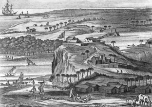 The fortress of Kalutara in Sri Lanka on engraving from 1672. Engraved by Baldaeus and published in