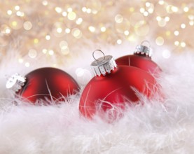 Red christmas balls with abstract light background