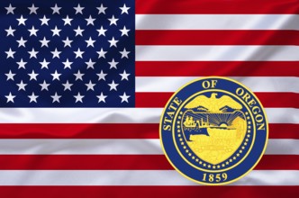 The flag of the USA with the coat of arms of Oregon, Studio