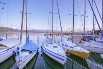 Moored yachts on Bodensee (Lake Constance) in Lindau, Germany Lindau, Germany, Europe