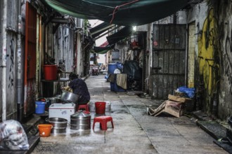 Back of the street of the city of Hong Kong. Shooting Location: Hong Kong Special Administrative