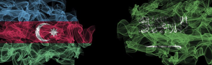 Flags of Azerbaijan and Saudi Arabia on Black background, Azerbaijan vs Saudi Arabia Smoke Flags