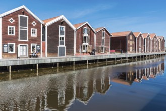 Hudiksvall, Halsingland, Gavleborg County -Sweden, 08 01 2019 Reflecting fishing warehouses in the