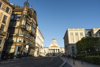 Mont des Arts district in summer with historical buildings and tourists, Brussels Old Town,