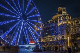 Antwerp, Belgium, March 21st 2024: The View ferris wheel on NMBS Central Railwaystation on Queen