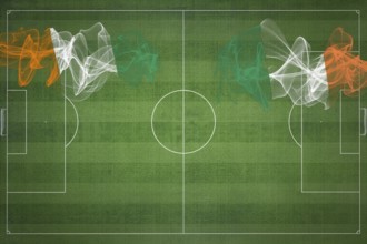 Ivory Coast vs Ireland Soccer Match, national colors, national flags, soccer field, football game,