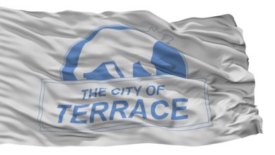 Terrace City Flag, Country Canada, British Columbia Province, Isolated On White Background