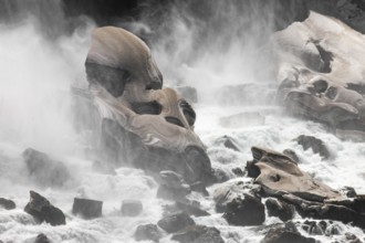 Snow and ice formations at the bottom of the American Bridal Veil falls visible from Niagara Falls,