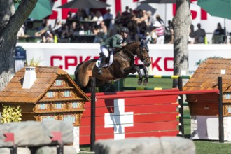 Michael Pender of Ireland, riding HHS Calais competes in the BMO Nations Cup during the CSIO Spruce