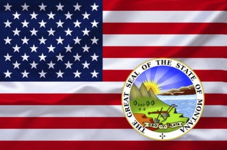 The flag of the USA and the coat of arms of Montana, Studio