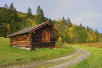 Heustadl am Geroldsee, Upper Bavaria, Germany, Haystack, Upper Bavaria, Germany, Europe