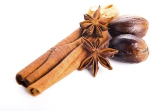 Star anise with cinnamon sticks isolated on white, lodz