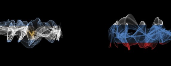 Flags of Argentina and Russia on Black background, Argentina vs Russia Smoke Flags